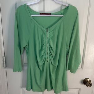 Barbara Lesser 3/4 Sleeve Top Front Ruching with Front Silver Zipper